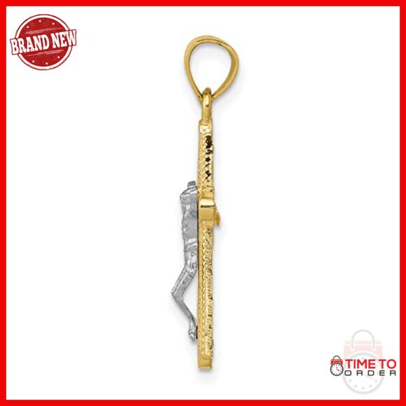 10k Yellow Gold Crucifix Pendant with Rhodium Detail, 21x13mm, Religious Jewelry - Picture 2 of 5